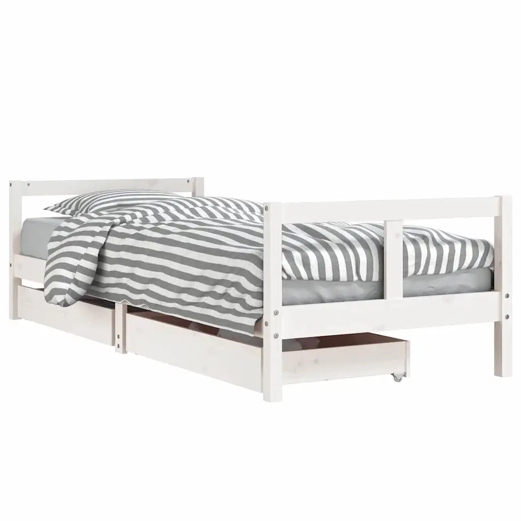 Giroletto Bambini con Cassetti-Struttura Letto Bambini Bianco 80x200cm Massello di Pino 703650