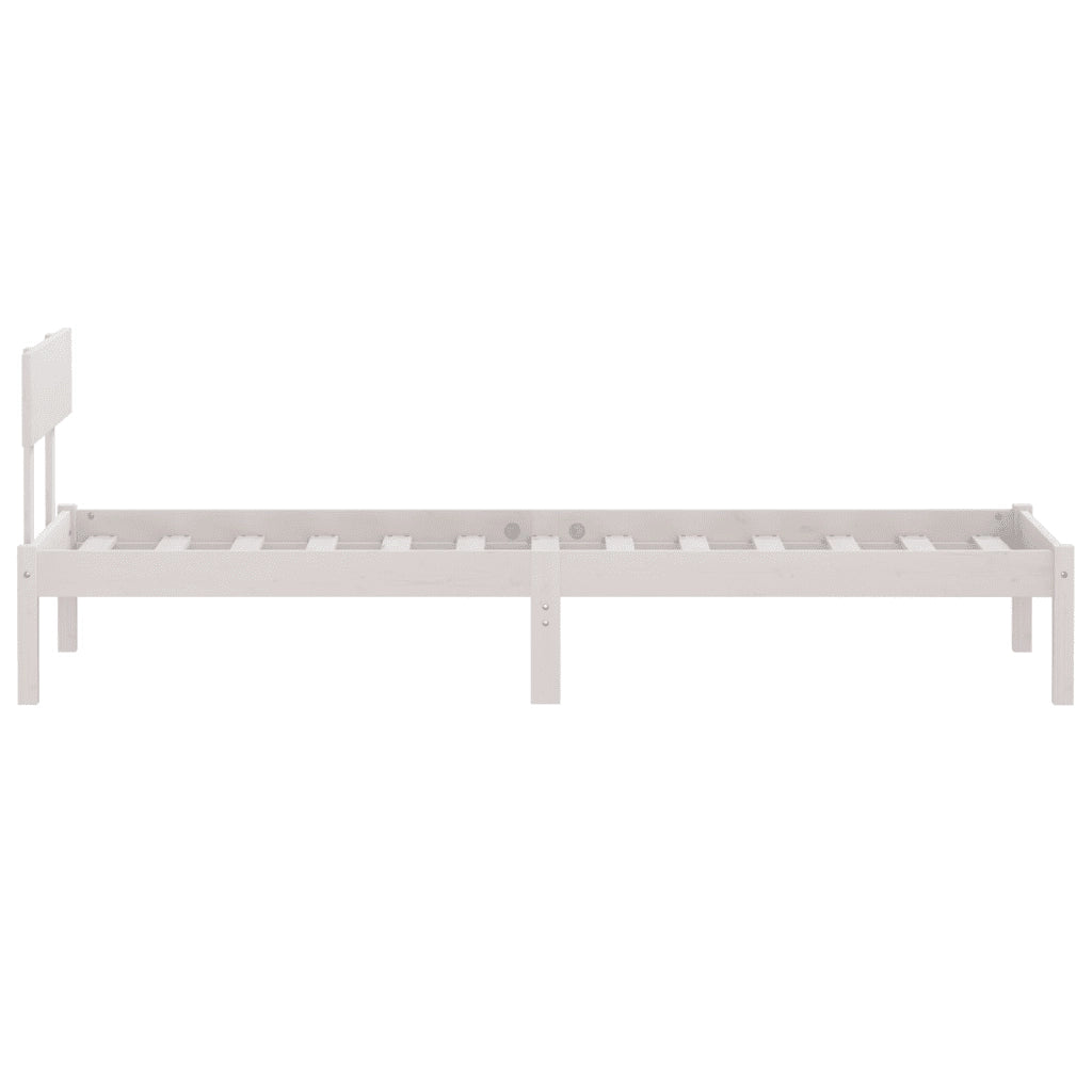 Letto singolo | Letto per adulti | Giroletto Bianco in Legno Massello di Pino 90x200 cm