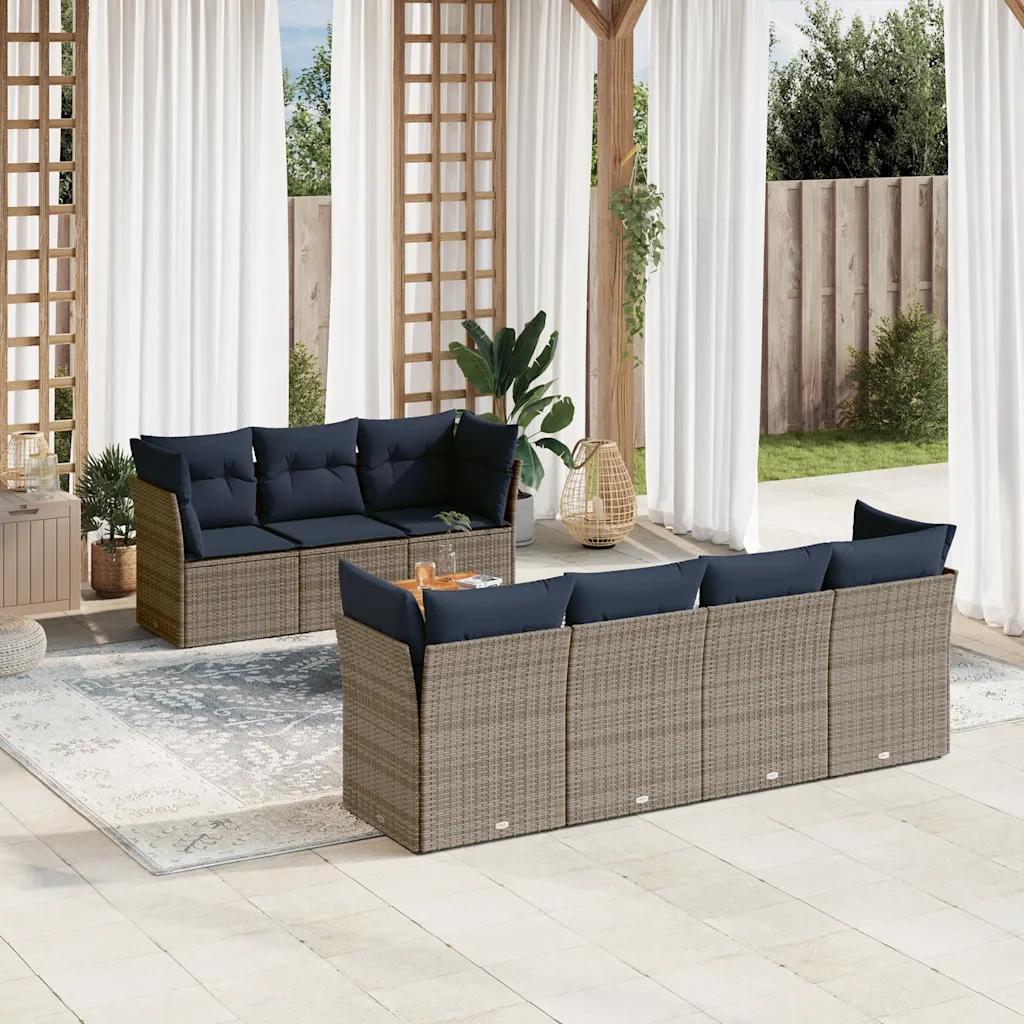 Set Divani da Giardino 8 pz con Cuscini Grigio in Polyrattan