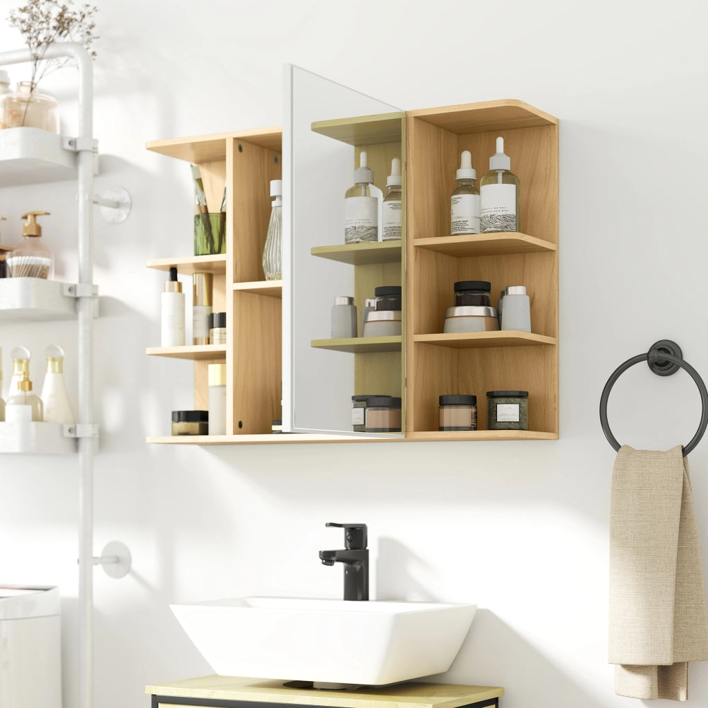 Armadietto Bagno con Specchio e Ripiani ¨C Zephmum ¨C Legno Naturale 80x20x59 cm
