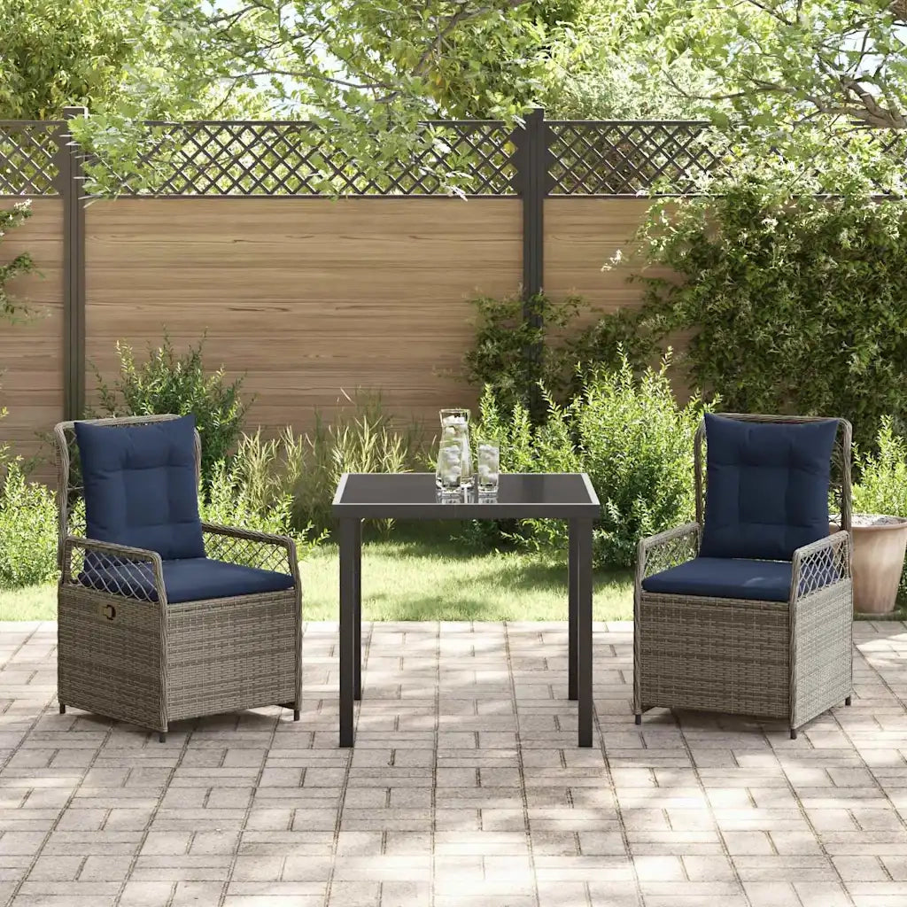 Set da Pranzo per Giardino 3 pcs Grigio polyrattan