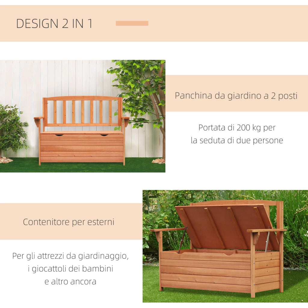 Panchina da Giardino 2 Posti con Vano Contenitore Legno