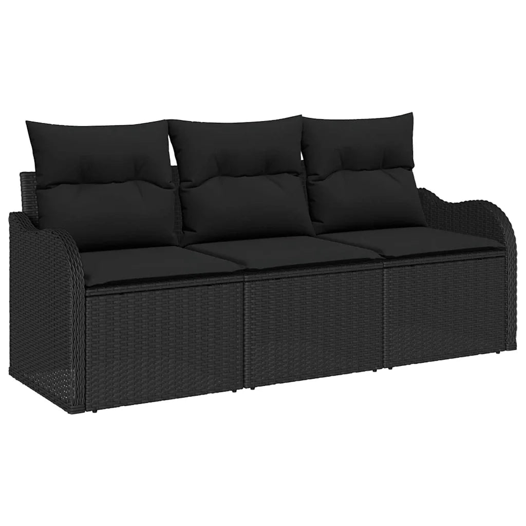 Set Divano da Giardino con cuscino 3 pcs Nero polyrattan 3345563