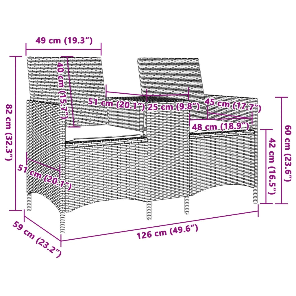 Divano Giardino 2 Posti con Tavolo e Cuscini Beige Polyrattan 4003888