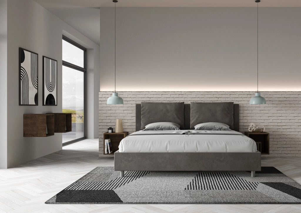 BS COM Letto contenitore imbottito 180x190 microfibra grigio