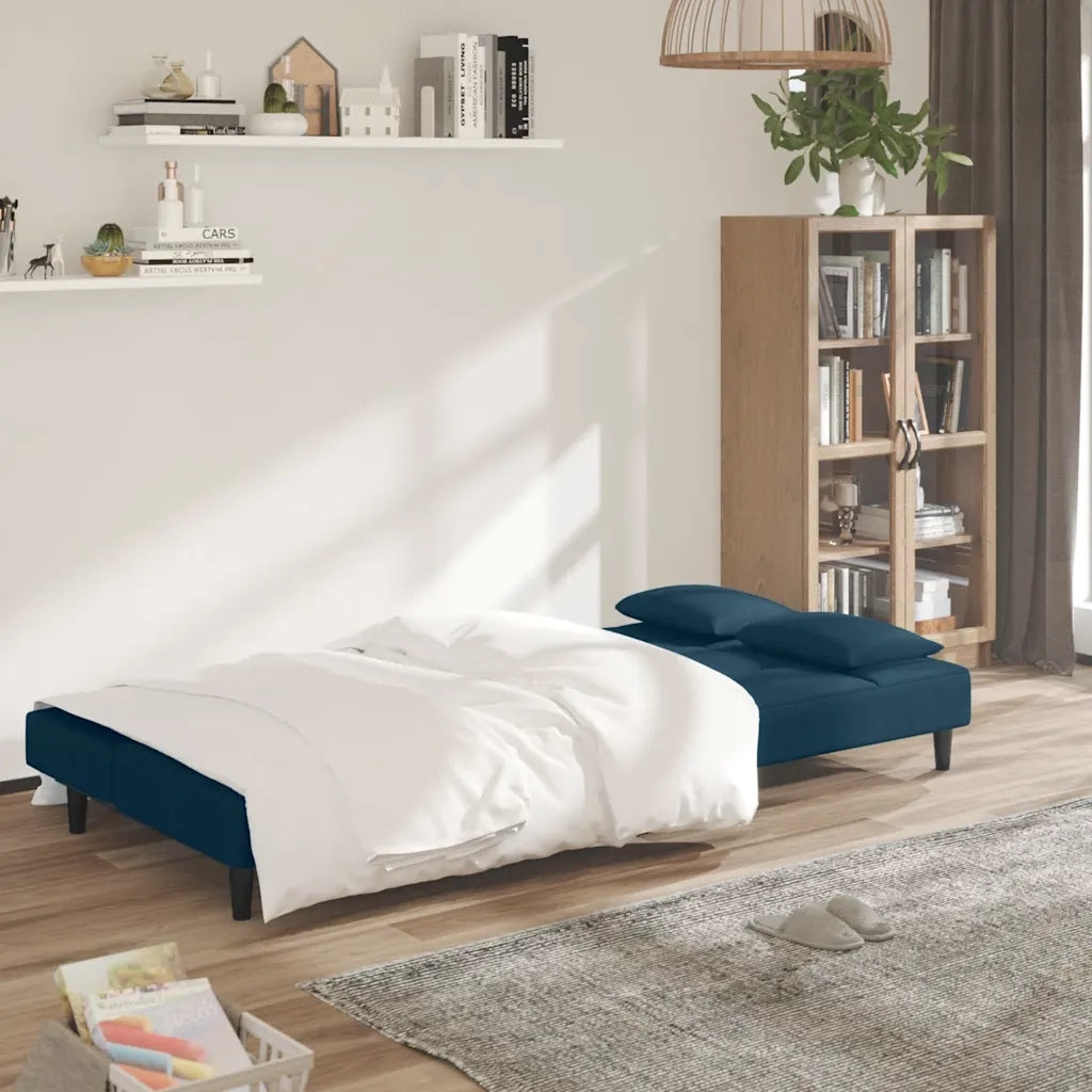 Divano Letto a 2 Posti con 2 Cuscini-Sofa Letto 2 Posti-Daybed Blu in Velluto 416767