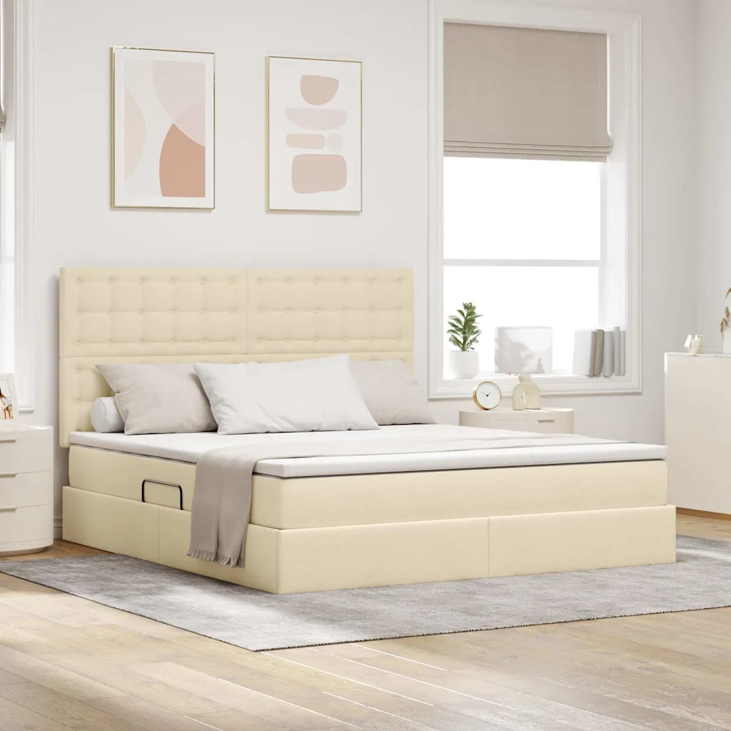 Letto con contenitore e materasso Crema 160 x 200 cm Poliestere