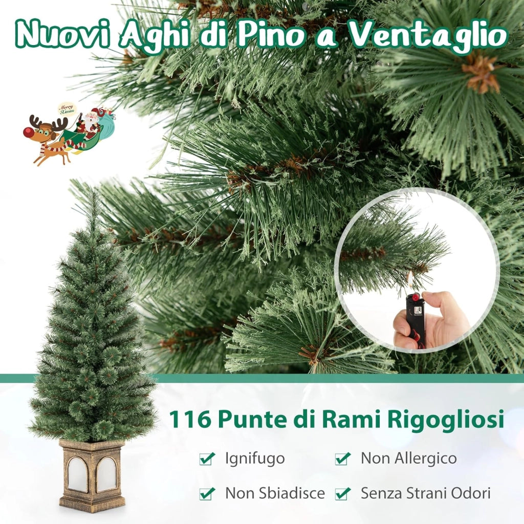 Albero di Natale Piccolo da Tavolo 120 cm, Albero di Natale Artificiale in Vaso con Luci e Rami Densi, Decorazione Natalizia per Casa, Ufficio e Negozio (Verde e Bronzo)