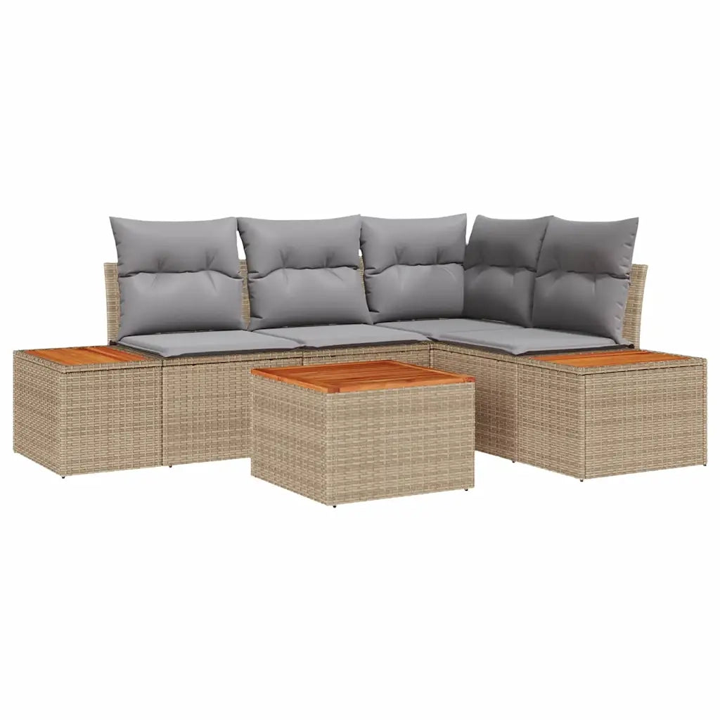Set Divano da Giardino con cuscino 5 pcs Beige Poly Rattan