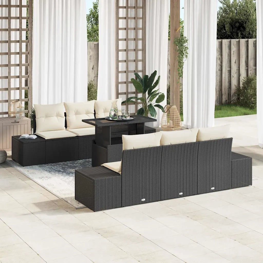 Set di divani con cuscino 7 pcs Nero e Crema polyrattan 3349103