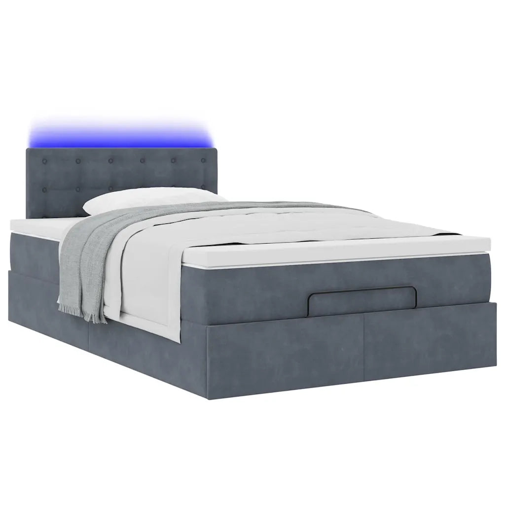 Pouf Letto con Materasso e LED Grigio Scuro 120x190cm Velluto