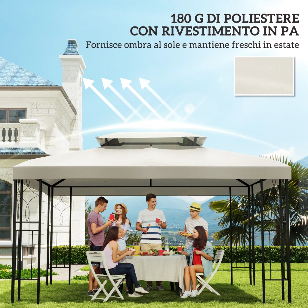Copertura per Gazebo da Giardino Tetto Sostitutivo Anti-UV Impermeabile in Poliestere 3x4m. Beige