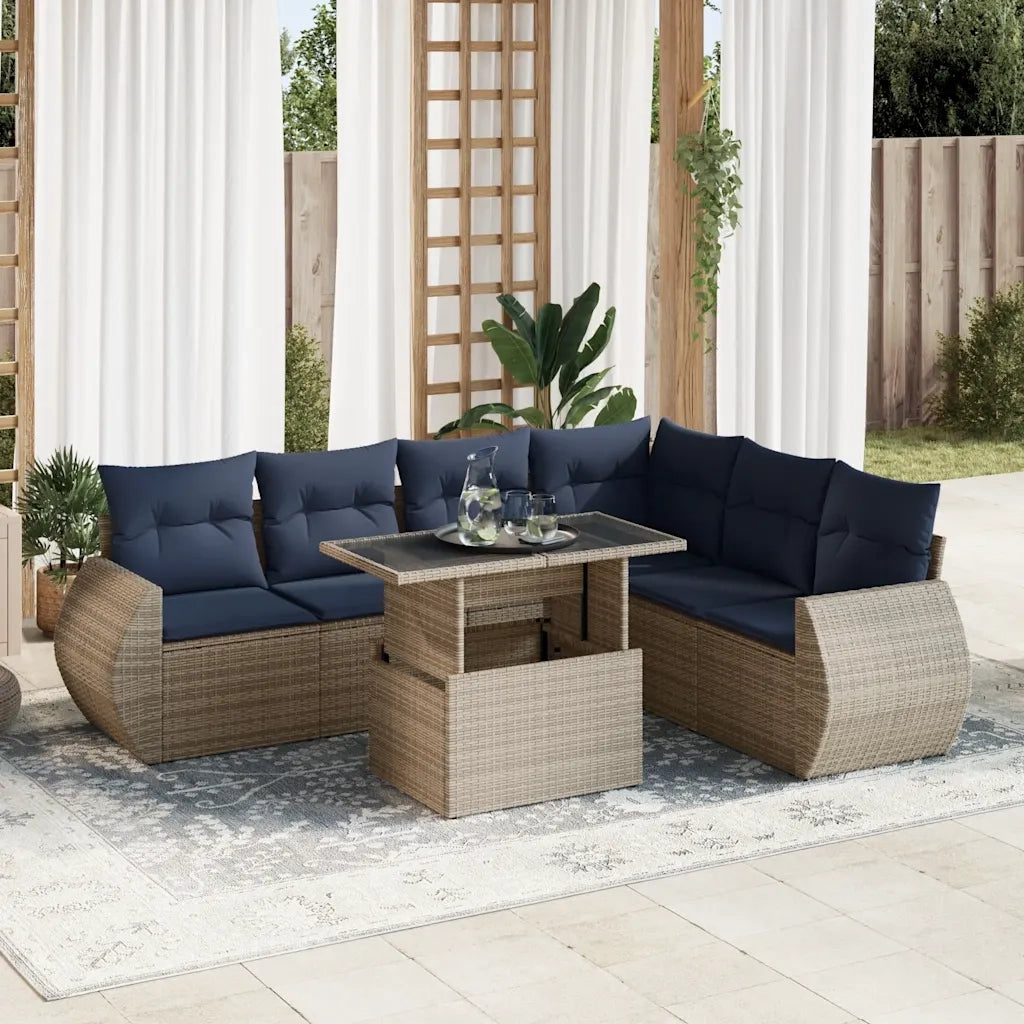 Set Divani da Giardino 7pz con Cuscini Grigio Polyrattan Acacia 3326652