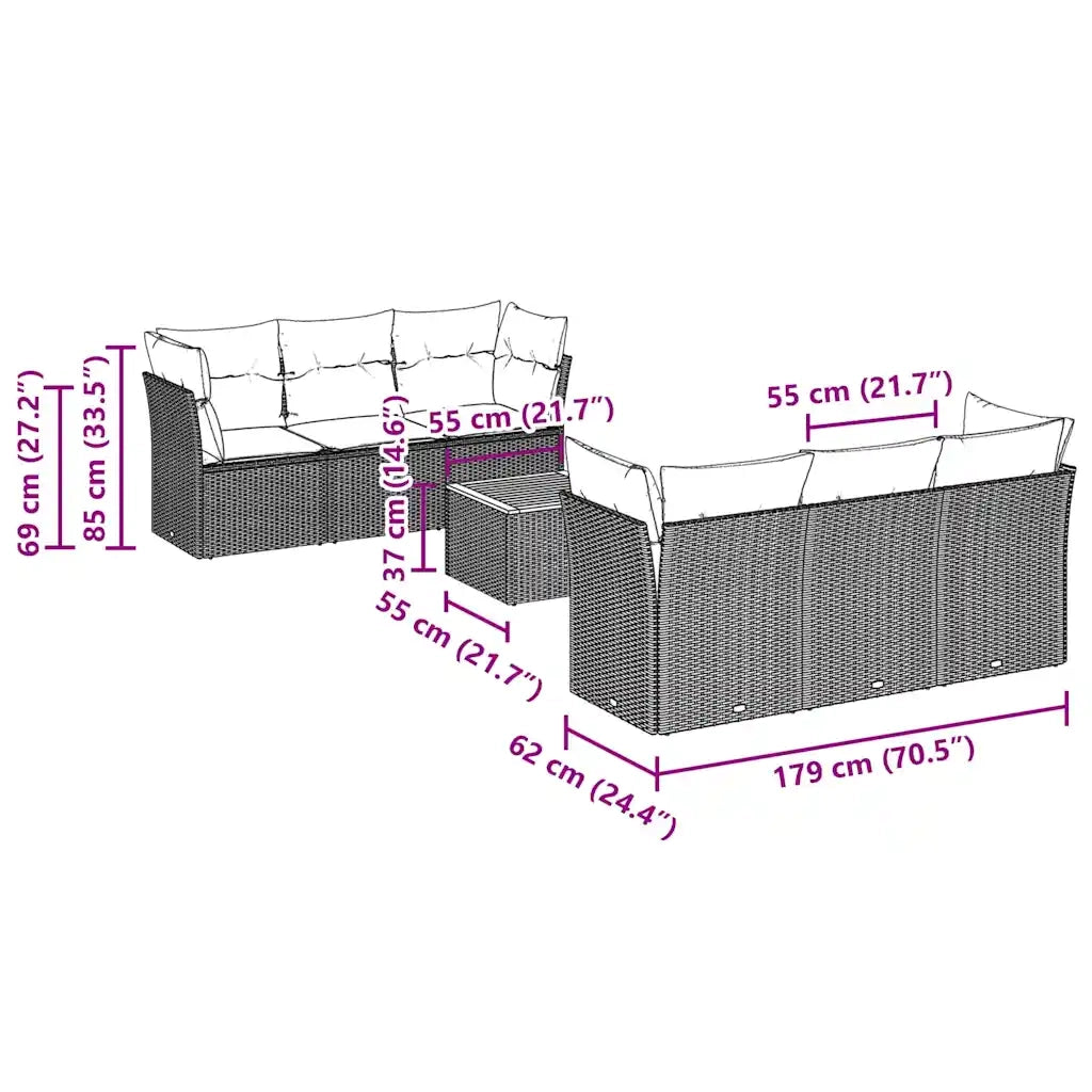 Set Divani da Giardino con Cuscini 7pz Nero Polyrattan 3255818