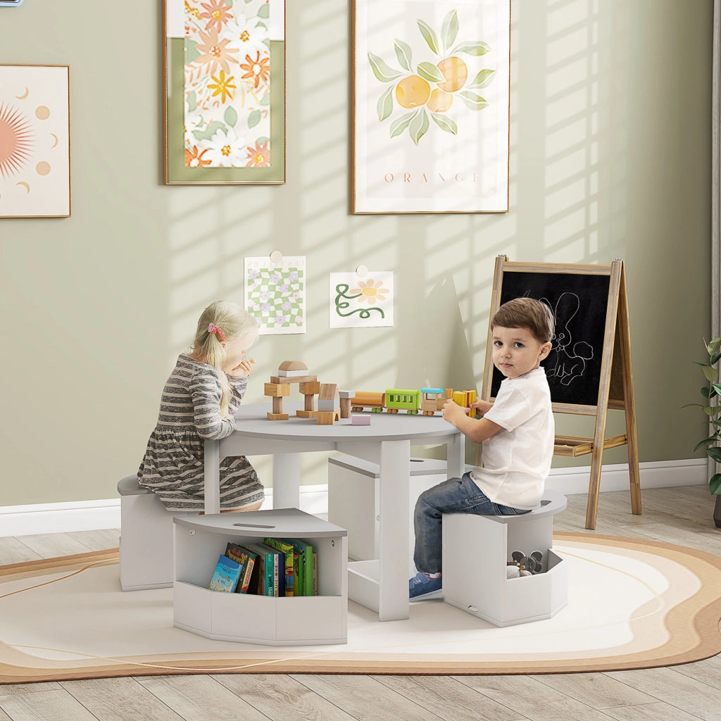 Set tavolo per bambini con sgabelli ¨C Minimal ¨C Legno, grigio