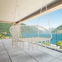 Amaca a Dondolo da Giardino e Casa a 2 Posti, Telaio Metallo e Seduta Cotone 130x75x35cm, Bianco Crema