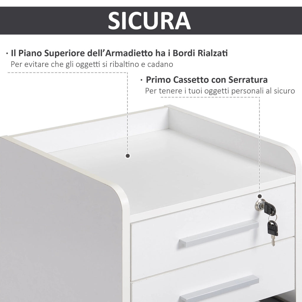 Cassettiera Portadocumenti da Ufficio 39,2x40x65,4 cm 3 Cassetti  Bianca