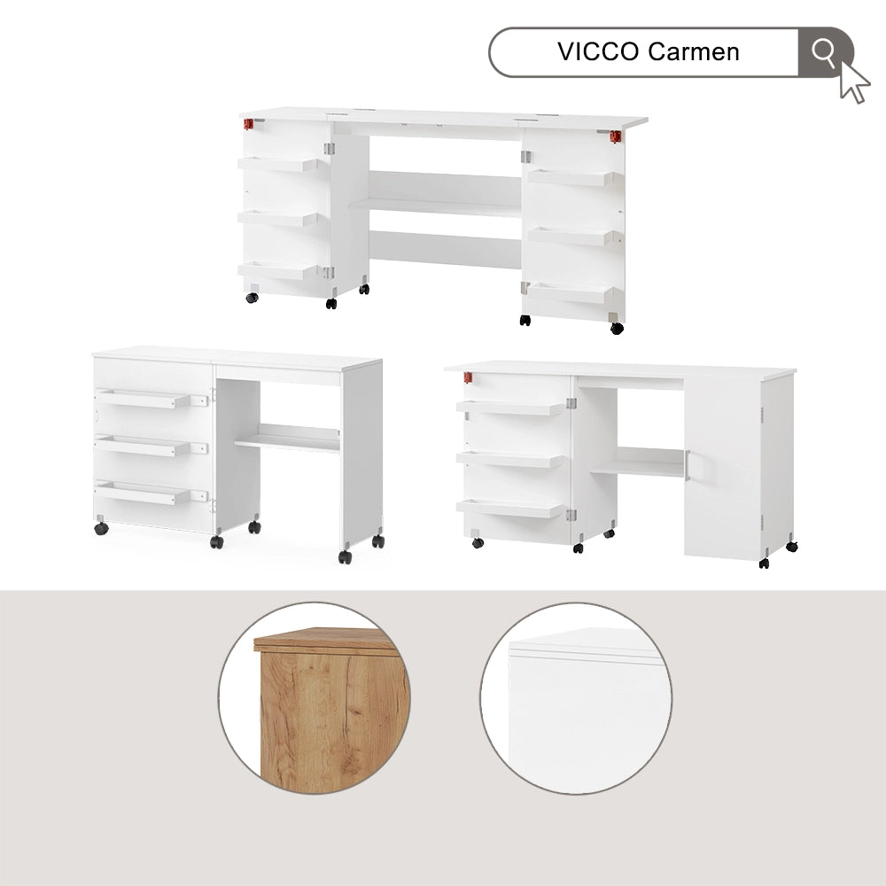 Vicco Tavolo da cucito Rovere 118 x 77.5 cm con 3 ripiani