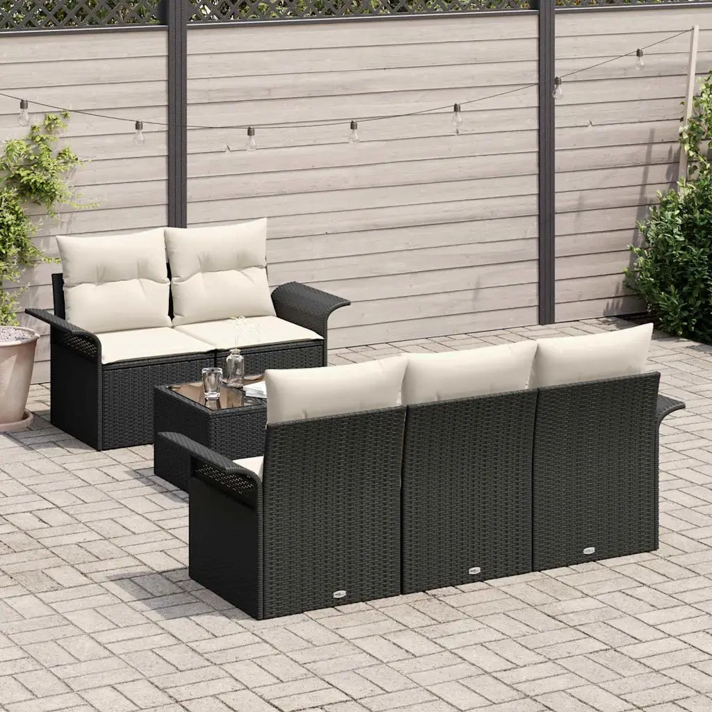 Set di divani con cuscino 6 pcs Nero polyrattan
