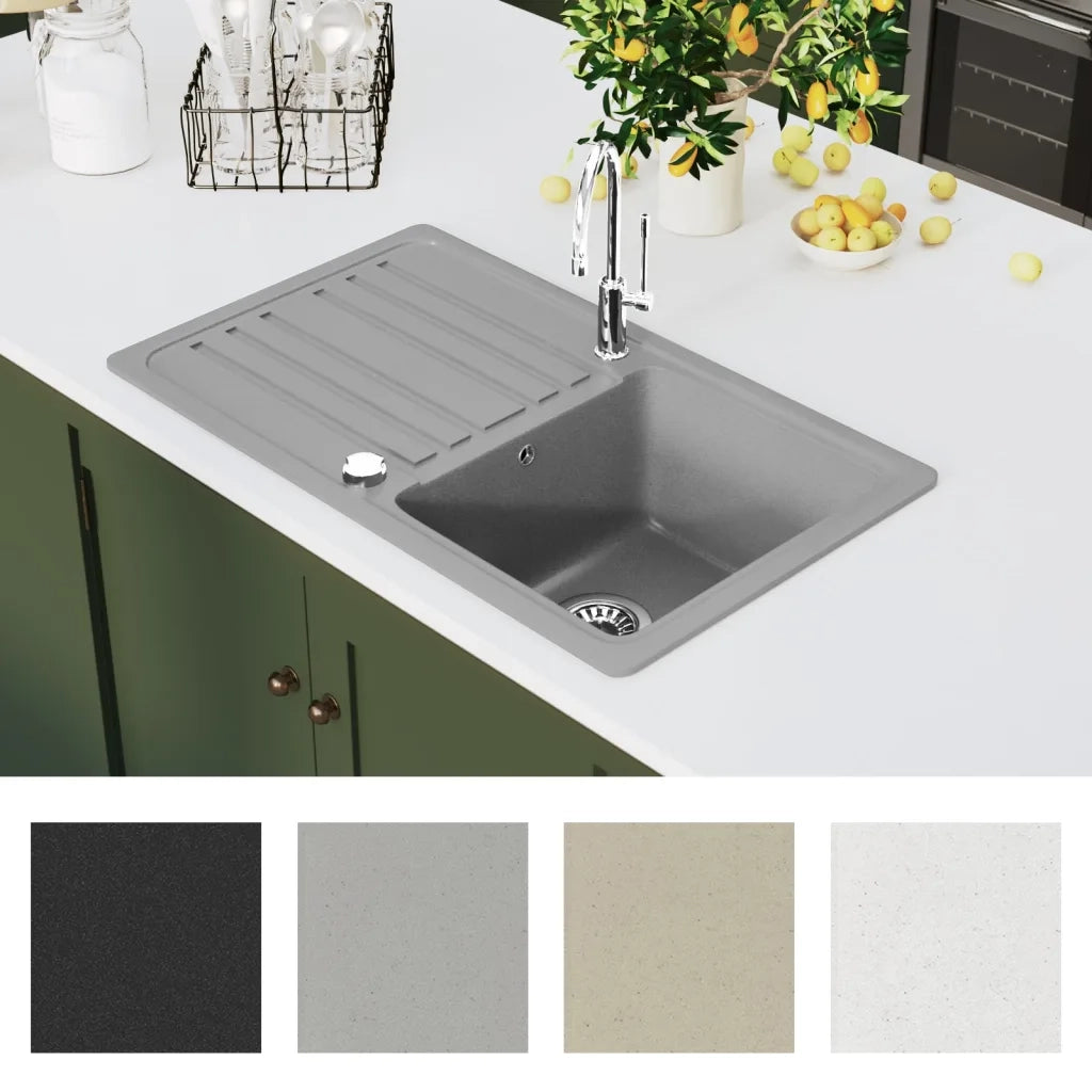 Lavandino cucina granito singolo con scolapiatti reversibile grigio 141670