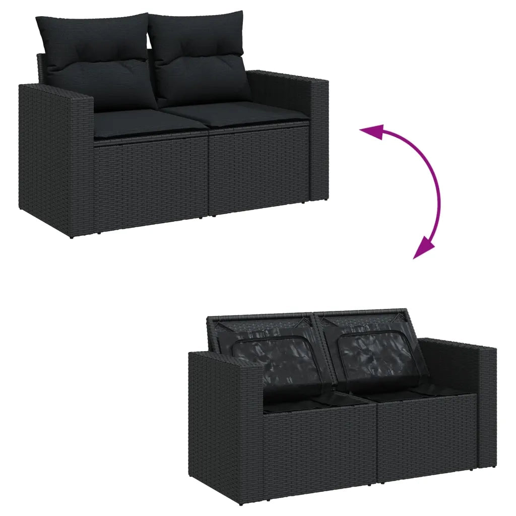 Set Divani da Giardino 11 pz con Cuscini in Polyrattan Nero 3256643