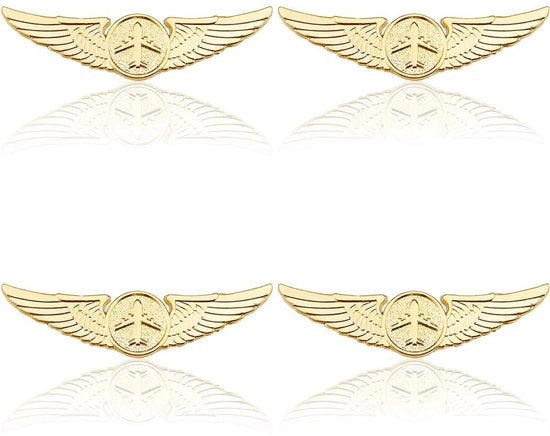 Penna da volo in oro con spilla a forma di elica - 4 pezzi - accessorio di costume - progettata per l'industria aeronautica - carnevale - 2x7cm - spilla