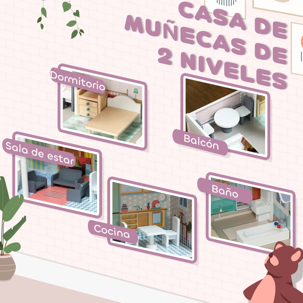 Casetta per Bambini con Balcone e Mobili ¨C Zephmum ¨C Multicolore