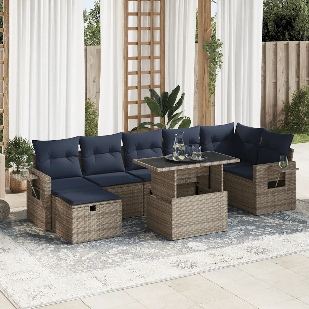 Set Divani Giardino 8 pz con Cuscini Grigio Polyrattan 3327871