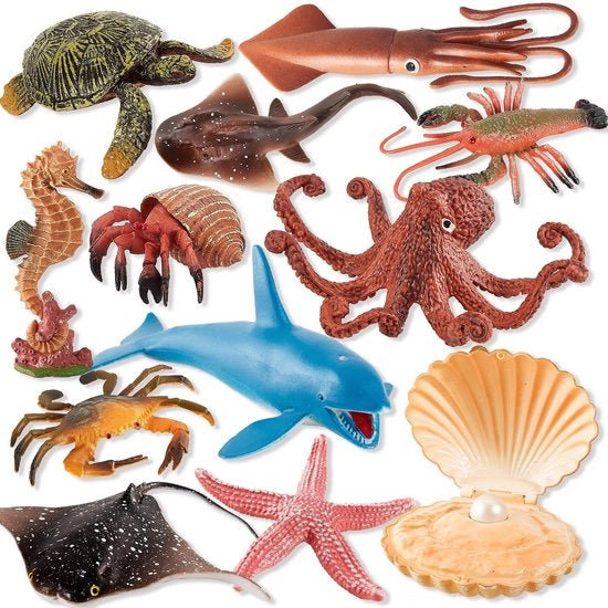 Collezione di figure marina - Set di 12 figure marine realistiche - Giocattoli in plastica - Giocattoli per bambini - 12 pezzi - Sviluppo creativo - Creature marine