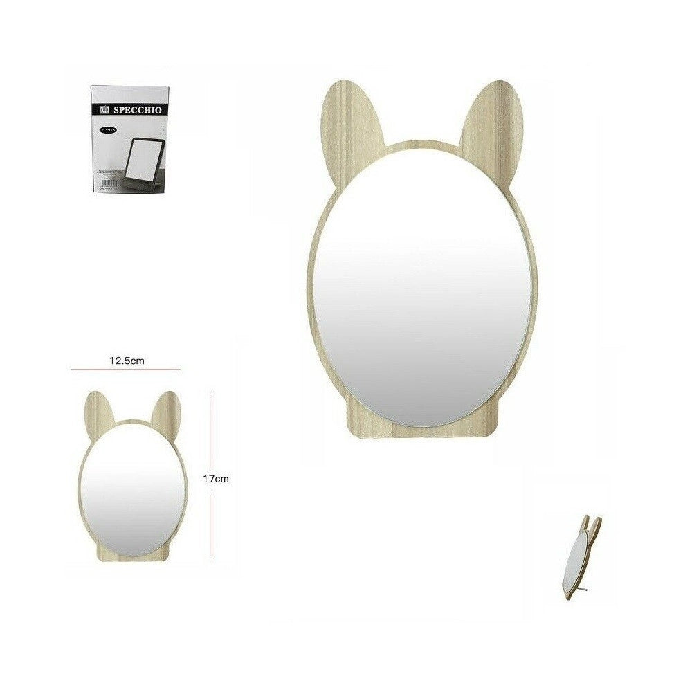 Trade Shop - Specchio Cosmetico Da Appoggio Tavolo Con Orecchie In Legno Makeup Bagno -