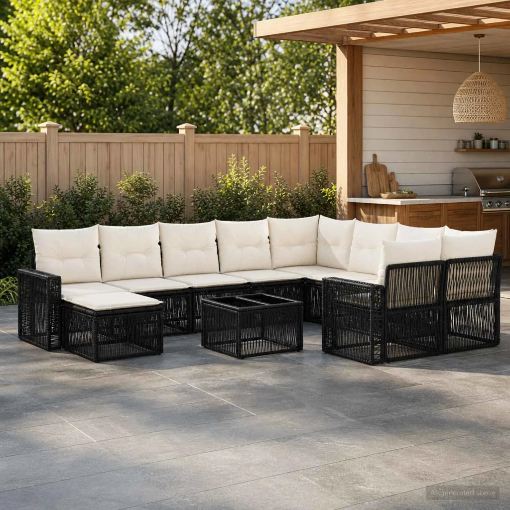 Set Divano da Giardino 11 pz Nero polyrattan 3435319