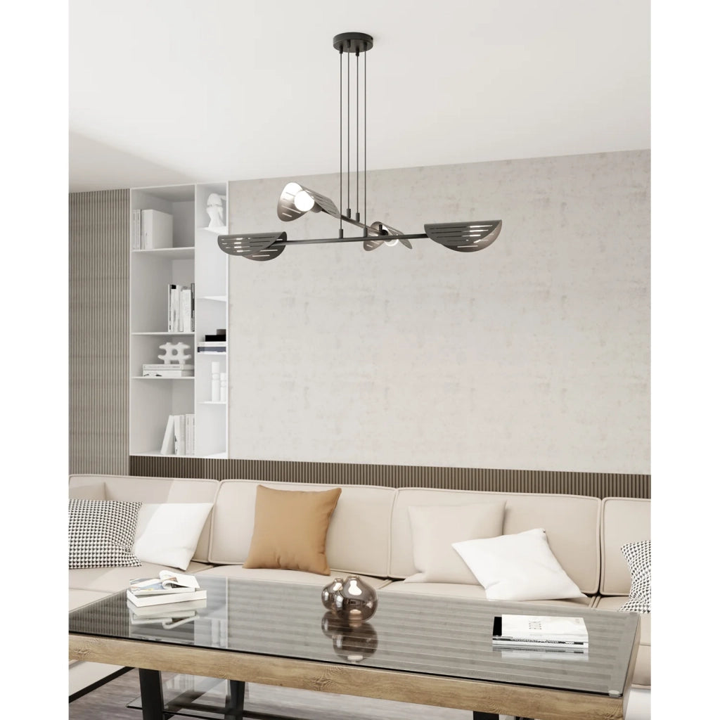 Lampadario Moderno 4 Luci Iperione A Bracci In Acciaio Nero