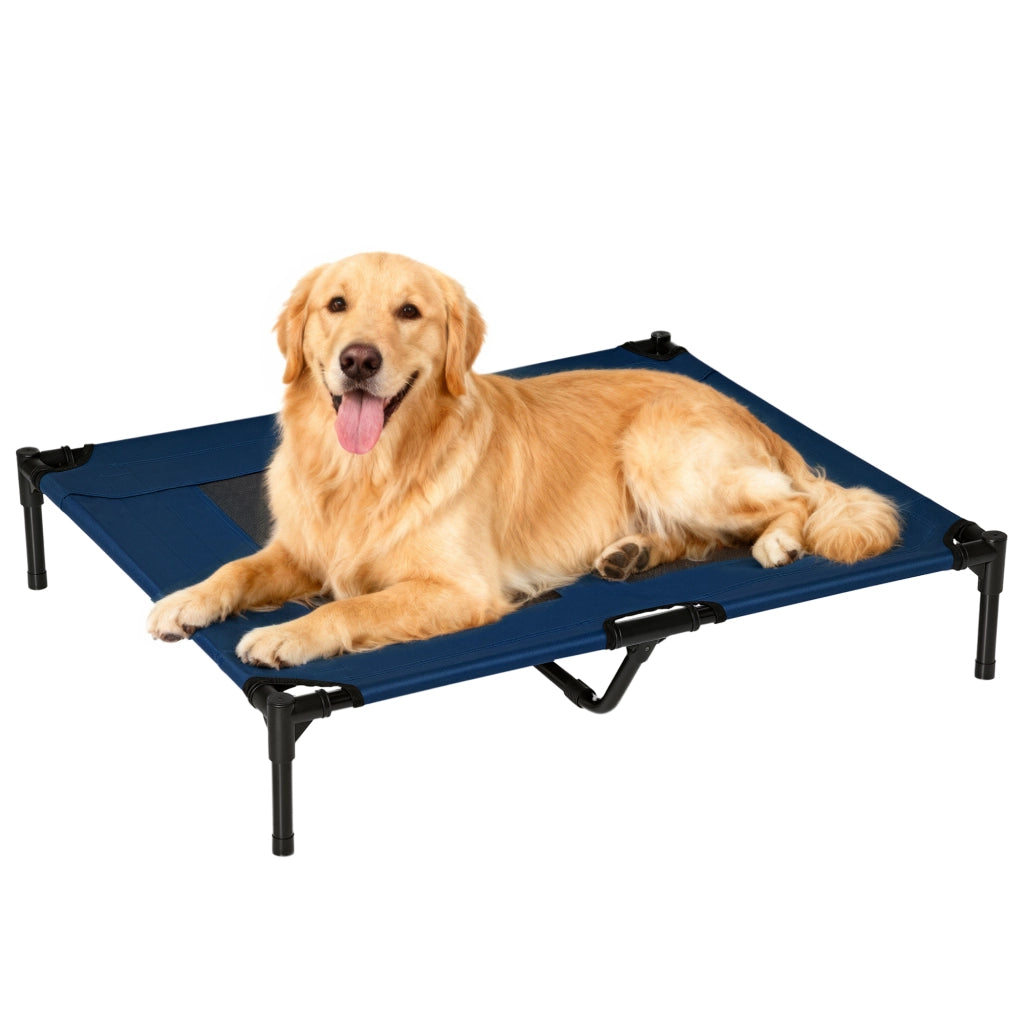 Letto per Animali Domestici con Zona a Maglia e Tela Oxford ¨C Minimal ¨C 91.5x76.2x18 cm Blu