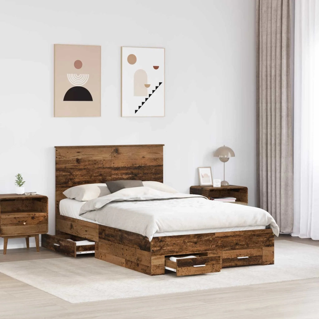 Letto matrimoniale | Letto per adulti | Struttura del letto con testiera Legno vecchio 120 x 190 cm