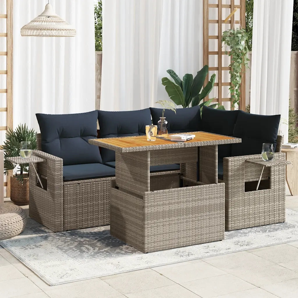 Set Divano da Giardino 5 pz con Cuscini Grigio in Polyrattan 3327148