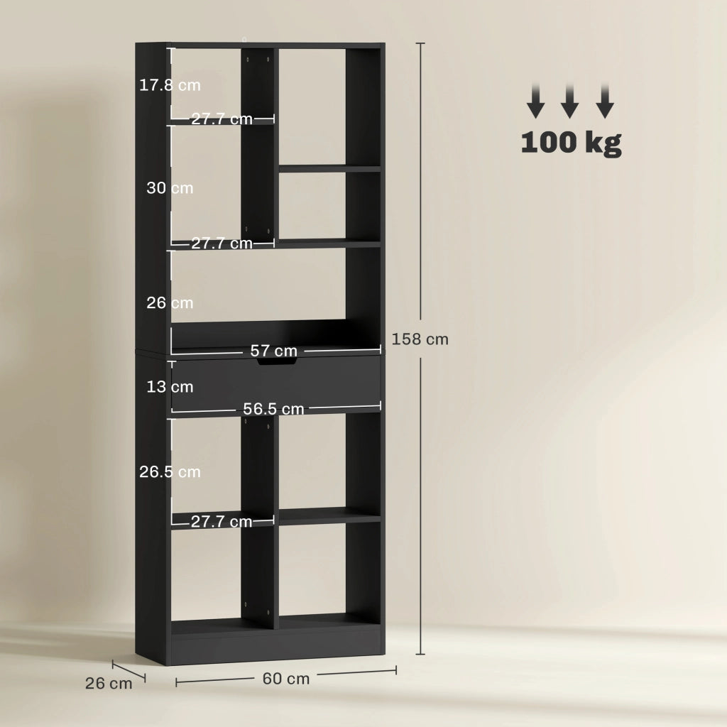 Libreria in Legno con Cassetto ¨C Minimal ¨C Nero 60x26x158
