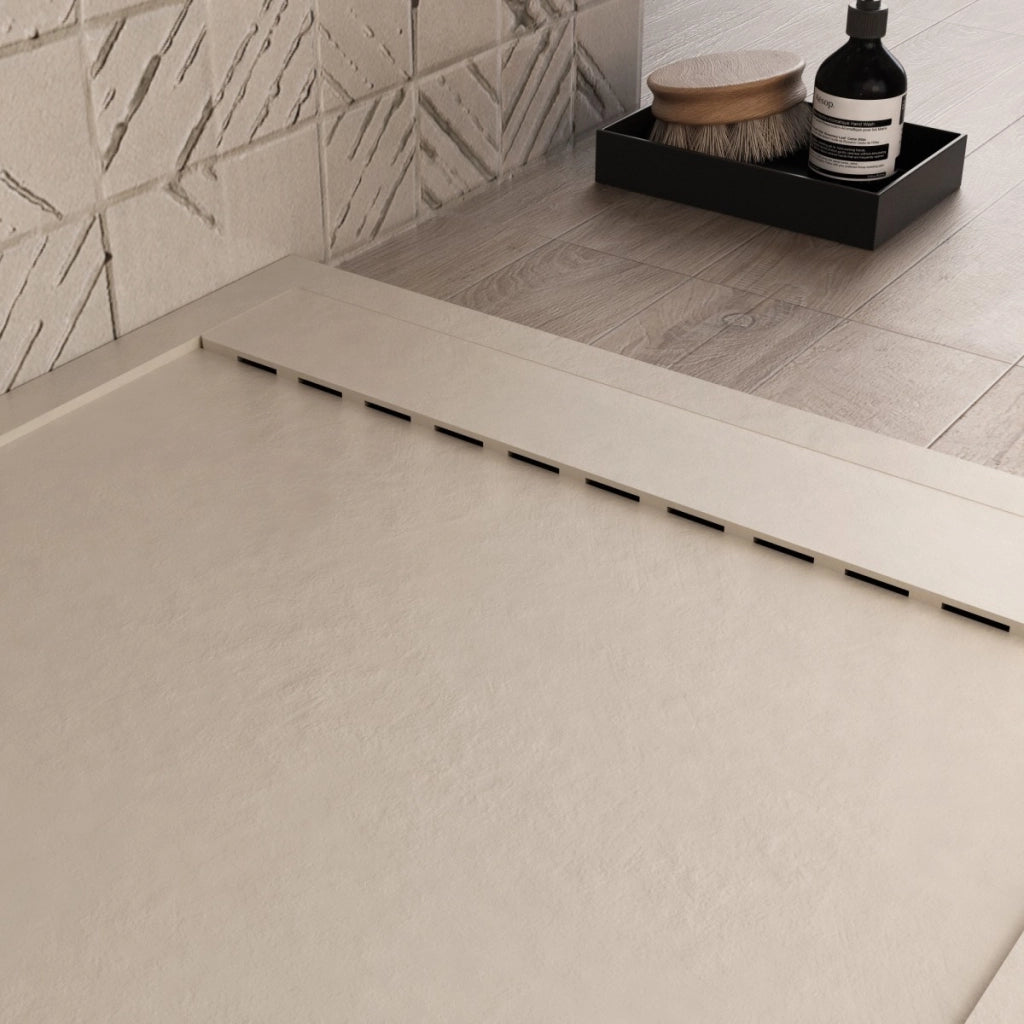 Piatto doccia in marmoresina crema effetto pietra cemento prestige, misura 70x160