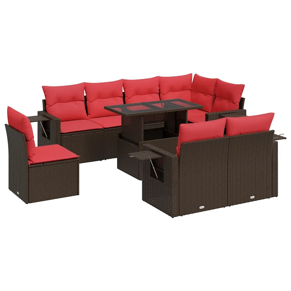 Set Divani Giardino 9 pz con Cuscini Marrone Polyrattan Acacia 3326505