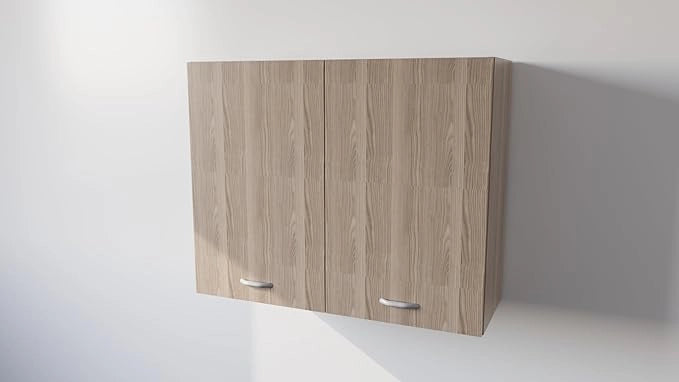 Pensile Cucina  in Legno Nobilitato Olmo, Mobile Alto con 2 Ante, Pensile Componibile Moderno Made in Italy (H80XL60XP32cm)