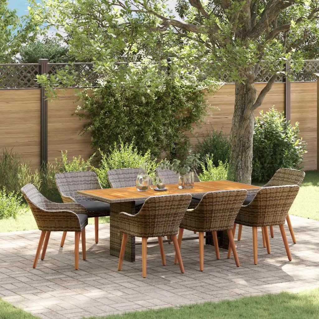 Set da Pranzo per Giardino con cuscino 9 pcs Grigio polyrattan 3261628