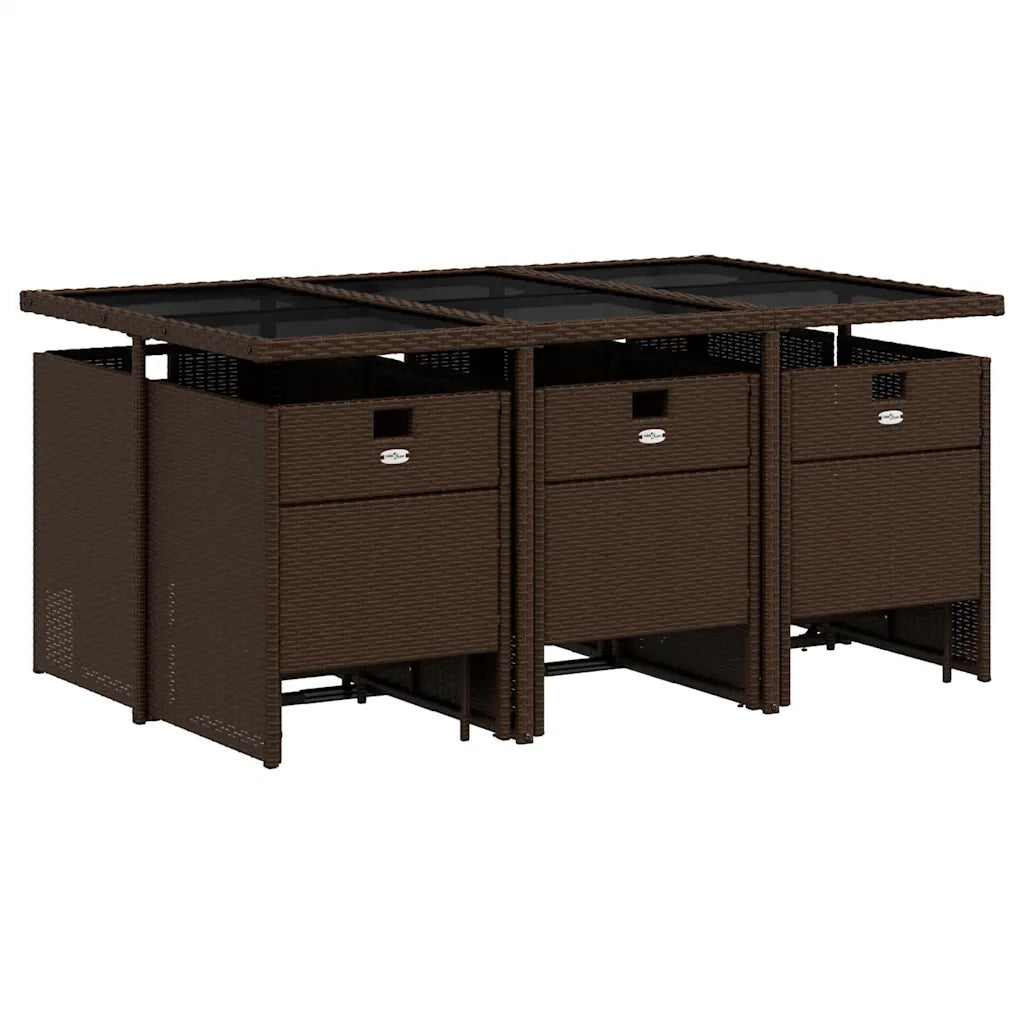 Set da Pranzo da Giardino 11 pz con Cuscini Polyrattan Marrone 3210609