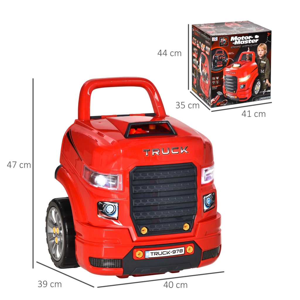 Set Motore Camion Giocattolo per Bambini ¨C Xylo ¨C 61 Pezzi con Volante e Luci LED Rosso 40x39x47cm