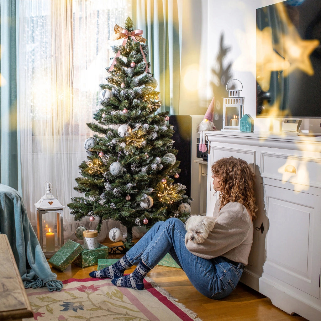 Albero di Natale artificiale KADAX realistico, 220 cm, denso, a forma di diamante, ricoperto di neve, di alta qualità.