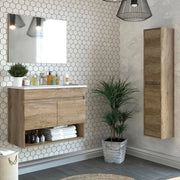 Sassola, set Mobili Bagno Specchio Incluso, Marrone Quercia