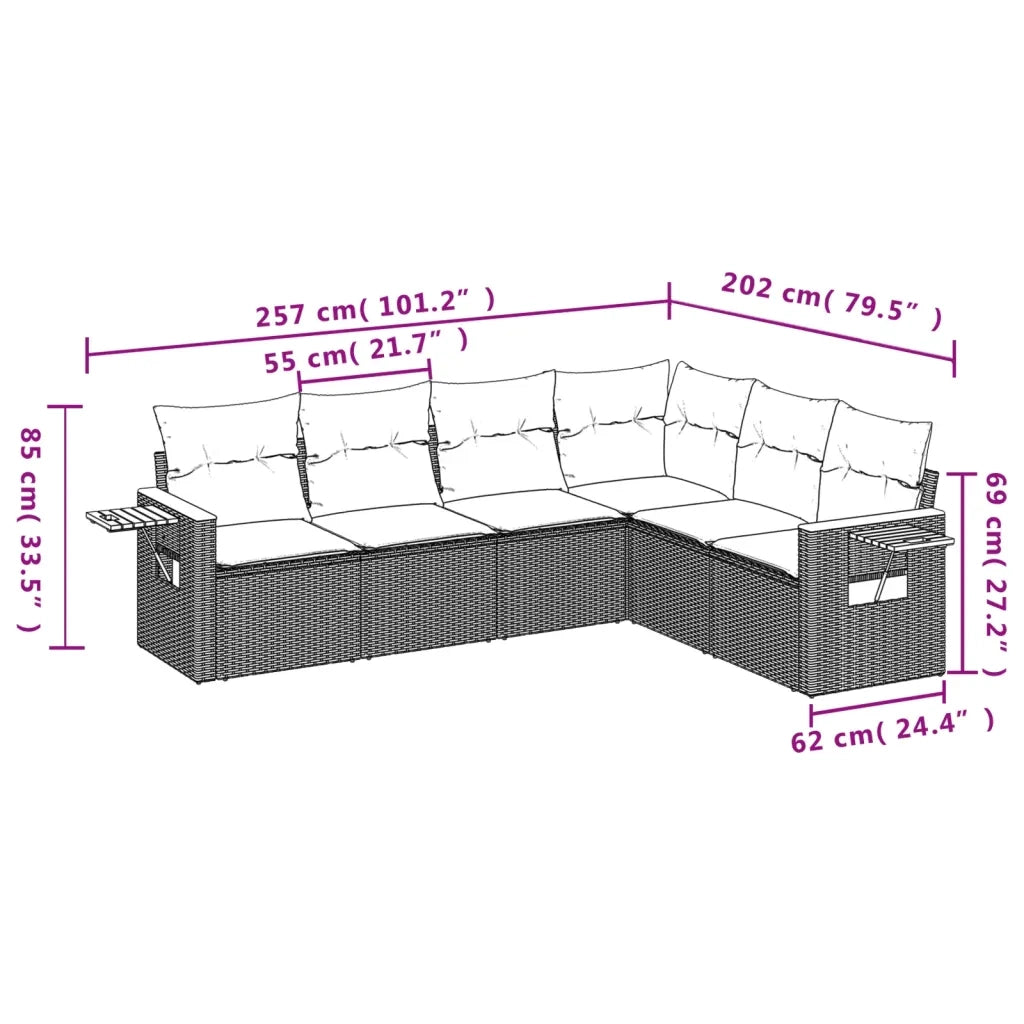 Set Divano da Giardino 6 pz con Cuscini Beige in Polyrattan 3226843