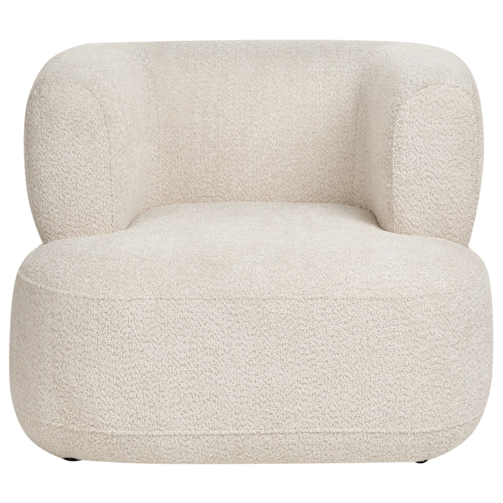Accogliente Poltrona in Tessuto Chenille di Poliestere Beige Chiaro con Schienale Curvo Design Moderno Scandinavo