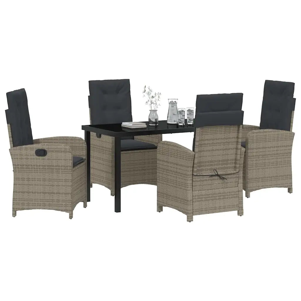 Set da Pranzo per Giardino con cuscino 5 pcs Grigio polyrattan