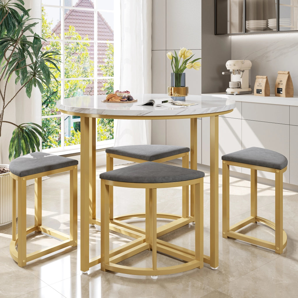 Set Tavolo da Pranzo con 4 Sedie in Velluto ¨C Xylo ¨C Piano MDF, Telaio Dorato, Grigio