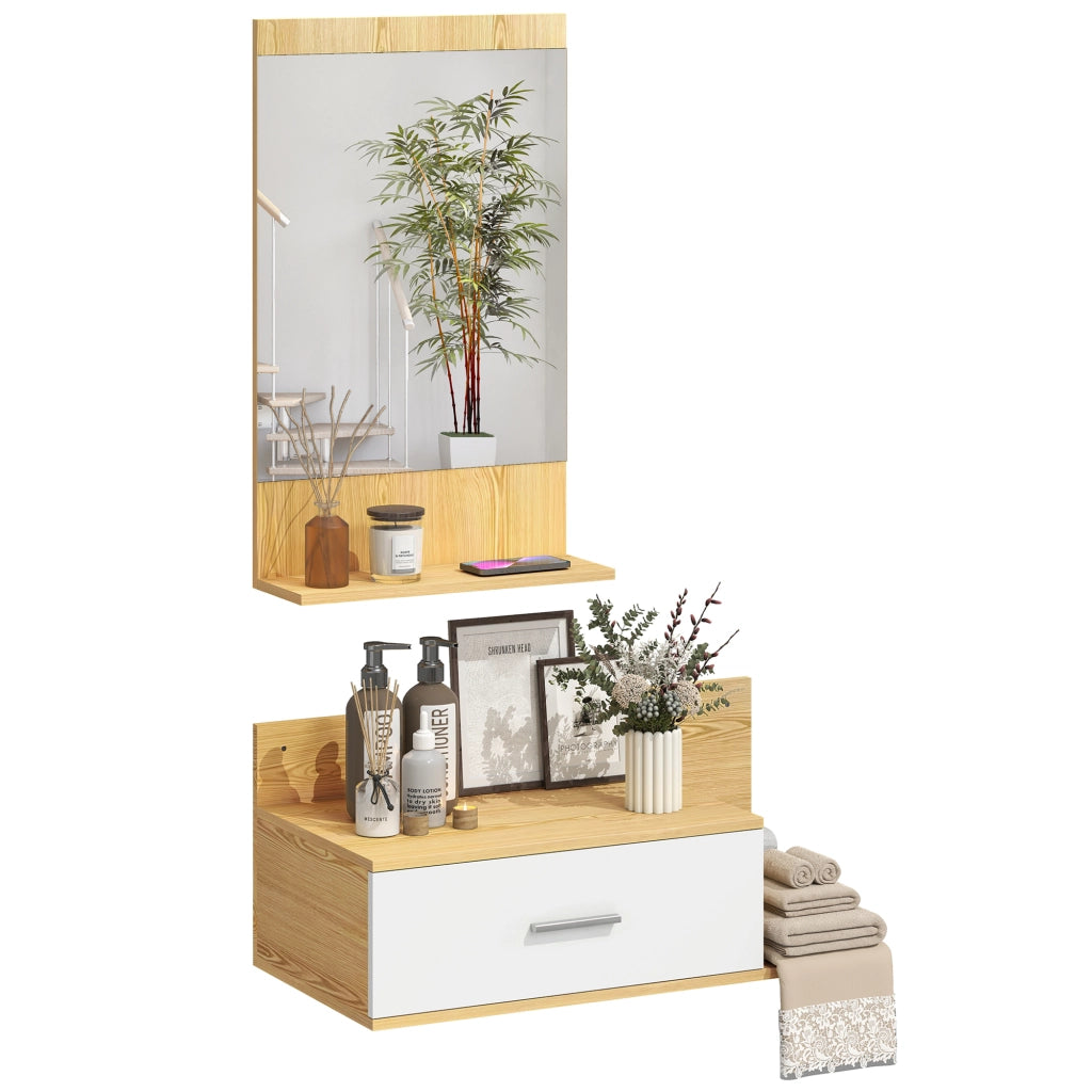 Mobile da Ingresso con Specchio ¨C Xylo ¨C Legno Naturale con Cassetto e 2 Ripiani