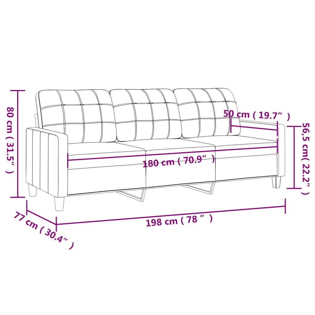 Divano a 3 Posti-Sofa 3 Posti Cappuccino 180 cm in Similpelle 703634